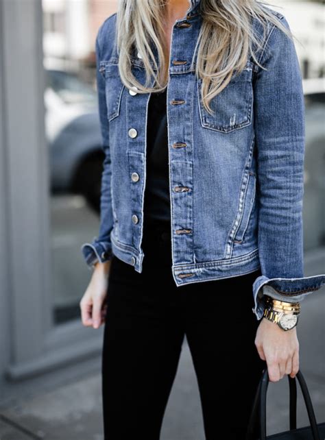 black jeans with denim jacket.